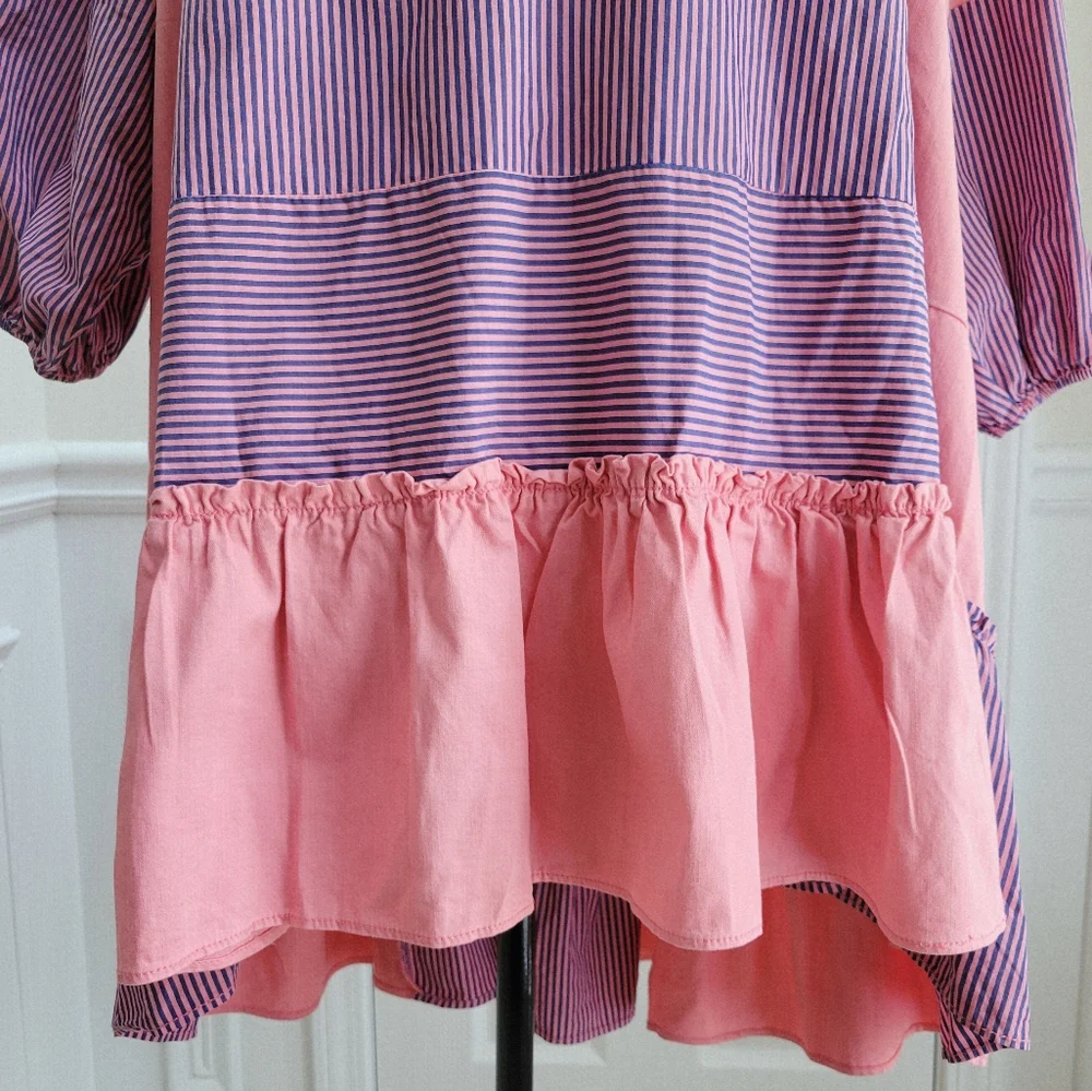 Free People Keegan Oversized‎ Tunic Dress Pink With Stripes Size XS